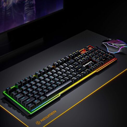 لوحة مفاتيح الألعاب Newmen GM711 كاملة الحجم بإضاءة خلفية RGB ولوحة مفاتيح ميكانيكية قابلة للتبديل السريع مع التحكم في الوسائط المتعددة ولوحة مفاتيح ألعاب الكمبيوتر السلكية ذات 104 مفتاح لنظام التشغيل Windows Mac (مفتاح أحمر) in Kuwait