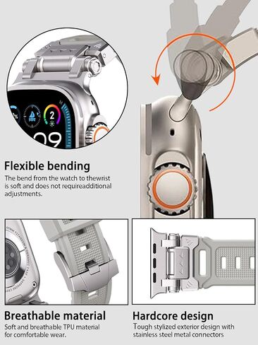 أحزمة Armor متوافقة مع Apple Watch Ultra 2/Ultra Band 49mm/45mm/44mm/42mm للرجال، حزام بديل رياضي لـ iWatch SE2/SE/9/8/7/6/5/4/3/2/1 in Saudi Arabia