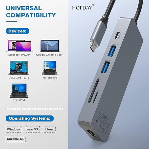 محول HOPDAY USB C بـ 10 منافذ - محور USB C متعدد المنافذ مع 4K HDMI وPD 100W وUSB 3.0 5 جيجابت في الثانية وقارئ بطاقة SD/TF لأجهزة الكمبيوتر المحمول والكمبيوتر اللوحي وSurface Pro in Saudi Arabia