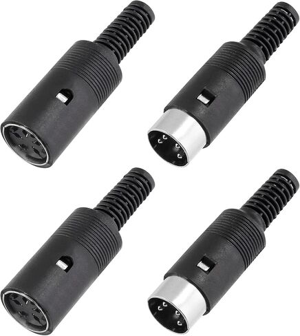 2 Pair 3 Pin Male + Female DIN Adapter, Black Plastic Shell Audio Socket Interface AV Connector in Kuwait