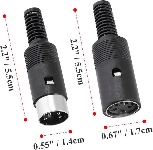 2 Pair 3 Pin Male + Female DIN Adapter, Black Plastic Shell Audio Socket Interface AV Connector in Kuwait
