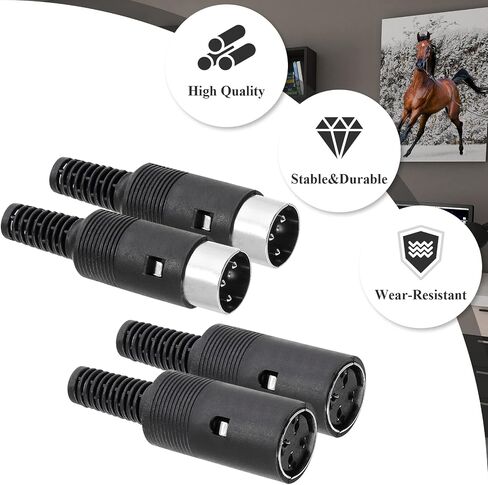 2 Pair 3 Pin Male + Female DIN Adapter, Black Plastic Shell Audio Socket Interface AV Connector in Kuwait