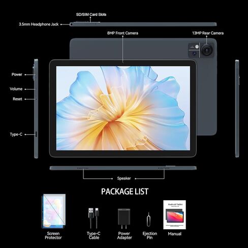2024 Android 14 Tablet, 10.1 inch 4G Cellular Tablets with Dual Sim Slot, 14GB RAM(8+6 Virtual)+128GB ROM 1TB Expand, Octa-Core, 8+13MP Dual Camera,1280x800 Incell Screen, 5G WIFI, 7000mAh Battery in Saudi Arabia