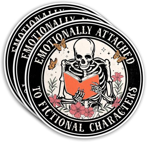 (3Pcs) Emotionally Attached To Fictional Characters Sticker Skeleton Reading Book Lover 2" Waterproof Die-Cut Vinyl Sticker Bookish Kindle Booktok Reader Smut Kindle Sticker Decal Stuff Gifts 2 Inches in Saudi Arabia