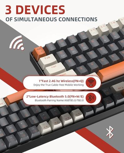لوحة مفاتيح ميكانيكية لاسلكية MAGIC-REFINER RK68، لوحة مفاتيح ألعاب بنسبة 60%، Apex Pro Mini 2.4 جيجا هرتز/بلوتوث 5.0 وضع مزدوج 2 في 1 جهاز استقبال 68 مفتاح لوحة مفاتيح خطية قابلة للتبديل السريع للكمبيوتر الشخصي/MAC in Kuwait