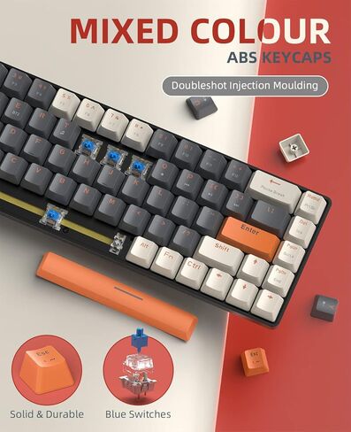 لوحة مفاتيح ميكانيكية لاسلكية MAGIC-REFINER RK68، لوحة مفاتيح ألعاب بنسبة 60%، Apex Pro Mini 2.4 جيجا هرتز/بلوتوث 5.0 وضع مزدوج 2 في 1 جهاز استقبال 68 مفتاح لوحة مفاتيح خطية قابلة للتبديل السريع للكمبيوتر الشخصي/MAC in Kuwait
