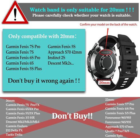 20 ملم متوافق مع سوار ساعة Garmin Fenix ​​7S 7S Pro 6S 6S Pro 5S 5S Plus، أشرطة سيليكون ناعمة لساعة Approach S70 42mm/Descent Mk3 - 43mm/epix Pro 42MM الذكية in Kuwait