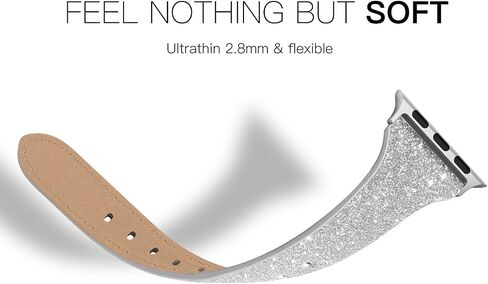 Genuine Leather Band Compatible for Apple Watch 41mm 38mm 40mm, Shiny Glitter Matte Slim Thin Leather Strap Compatible with iWatch Series 9 8 7 6 5 4 3 2 1 SE Sport Edition Women in Kuwait