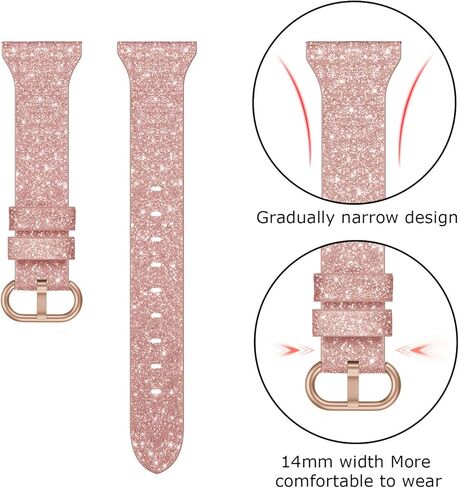 Genuine Leather Band Compatible for Apple Watch 41mm 38mm 40mm, Shiny Glitter Matte Slim Thin Leather Strap Compatible with iWatch Series 9 8 7 6 5 4 3 2 1 SE Sport Edition Women in Kuwait