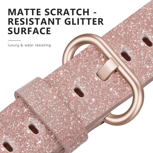 Genuine Leather Band Compatible for Apple Watch 41mm 38mm 40mm, Shiny Glitter Matte Slim Thin Leather Strap Compatible with iWatch Series 9 8 7 6 5 4 3 2 1 SE Sport Edition Women in Kuwait
