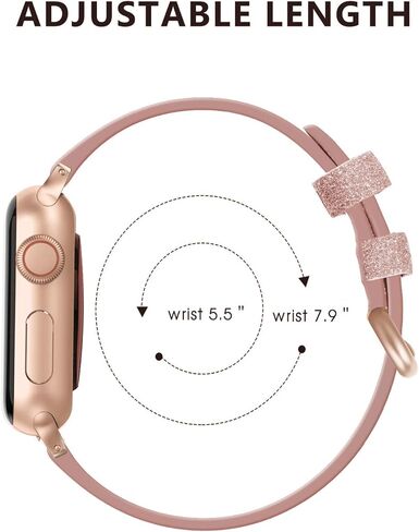 Genuine Leather Band Compatible for Apple Watch 41mm 38mm 40mm, Shiny Glitter Matte Slim Thin Leather Strap Compatible with iWatch Series 9 8 7 6 5 4 3 2 1 SE Sport Edition Women in Kuwait