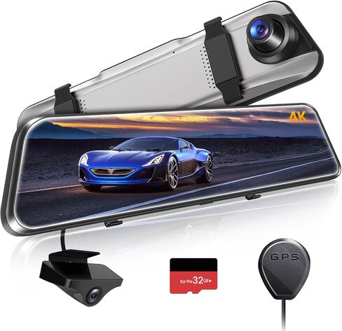 كاميرا أمامية وخلفية GKU M10 4K Dash Cam مع نظام تحديد المواقع WiFi المدمج، وكاميرا مرآة الرؤية الخلفية بشاشة 10 بوصة، وبطاقة SD سعة 32 جيجابايت متضمنة، وكاميرا عكسية مع مستشعر IMX335، ووضع انتظار السيارات على مدار 24 ساعة in Kuwait