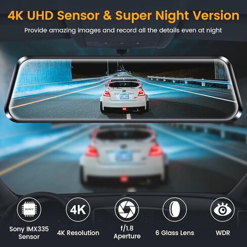 كاميرا أمامية وخلفية GKU M10 4K Dash Cam مع نظام تحديد المواقع WiFi المدمج، وكاميرا مرآة الرؤية الخلفية بشاشة 10 بوصة، وبطاقة SD سعة 32 جيجابايت متضمنة، وكاميرا عكسية مع مستشعر IMX335، ووضع انتظار السيارات على مدار 24 ساعة in Kuwait