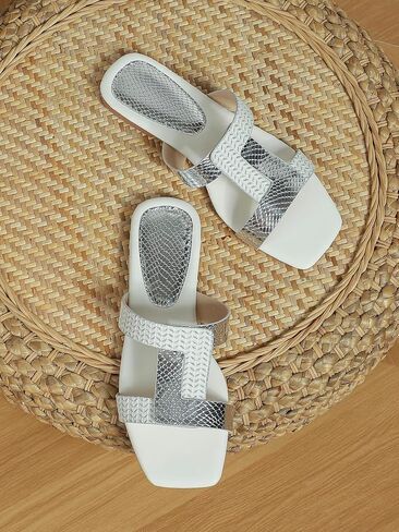 GORGLITTER Women's Metallic H Band Flat Sandals Square Open Toe Slide Sandals in Saudi Arabia