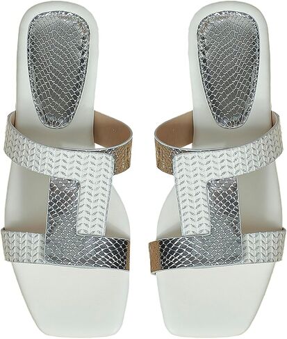 GORGLITTER Women's Metallic H Band Flat Sandals Square Open Toe Slide Sandals in Saudi Arabia