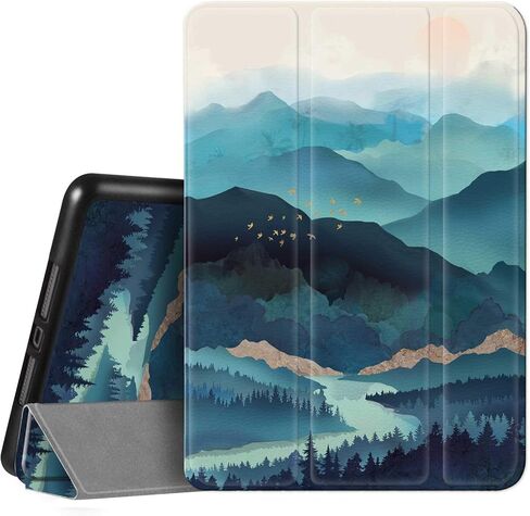 Hi Space iPad 9th 8th 7th Generation Case iPad 10.2 Case 2021 2020 2019 Teal Mountain with Pencil Holder, Watercolor Scenery Shockproof Cover Auto Sleep Wake for A2270 A2428 A2429 A2197 A2198 A2200 in Saudi Arabia