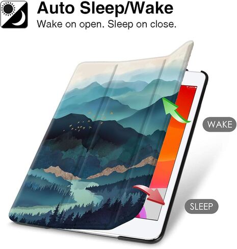 Hi Space iPad 9th 8th 7th Generation Case iPad 10.2 Case 2021 2020 2019 Teal Mountain with Pencil Holder, Watercolor Scenery Shockproof Cover Auto Sleep Wake for A2270 A2428 A2429 A2197 A2198 A2200 in Saudi Arabia