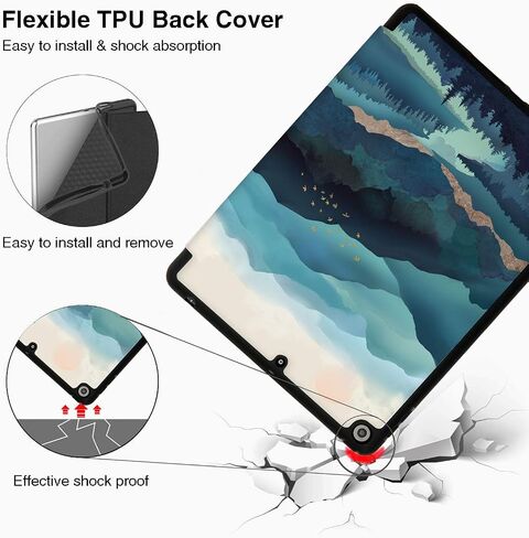 Hi Space iPad 9th 8th 7th Generation Case iPad 10.2 Case 2021 2020 2019 Teal Mountain with Pencil Holder, Watercolor Scenery Shockproof Cover Auto Sleep Wake for A2270 A2428 A2429 A2197 A2198 A2200 in Saudi Arabia