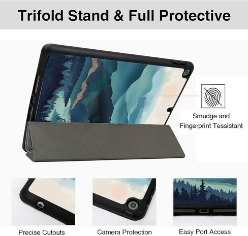 Hi Space iPad 9th 8th 7th Generation Case iPad 10.2 Case 2021 2020 2019 Teal Mountain with Pencil Holder, Watercolor Scenery Shockproof Cover Auto Sleep Wake for A2270 A2428 A2429 A2197 A2198 A2200 in Saudi Arabia