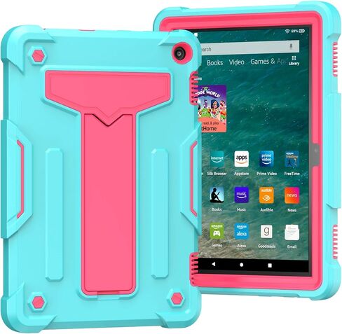 EpicGadget Case for Amazon Fire HD 8 / Fire HD 8 Plus (12th Generation, 2022 Released) - Heavy Duty Hybrid Protective Case Cover with Kickstand + 1 Screen Protector and 1 Stylus (Teal/Pink) in Saudi Arabia