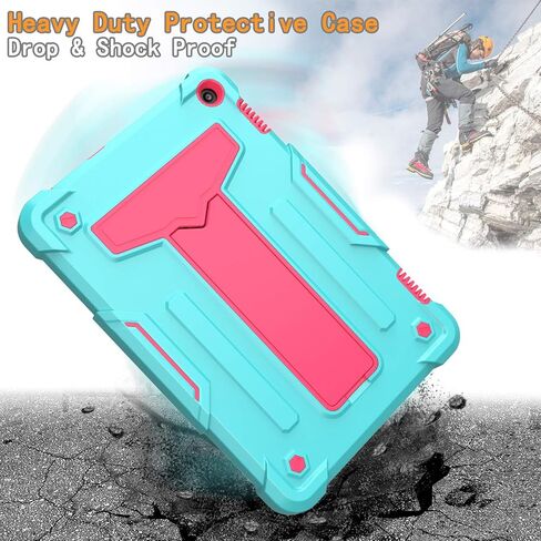 EpicGadget Case for Amazon Fire HD 8 / Fire HD 8 Plus (12th Generation, 2022 Released) - Heavy Duty Hybrid Protective Case Cover with Kickstand + 1 Screen Protector and 1 Stylus (Teal/Pink) in Saudi Arabia