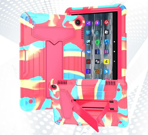 EpicGadget Case for Amazon Fire HD 8 / Fire HD 8 Plus (12th Generation, 2022 Released) - Heavy Duty Hybrid Protective Case Cover with Kickstand + 1 Screen Protector and 1 Stylus (Teal/Pink) in Saudi Arabia