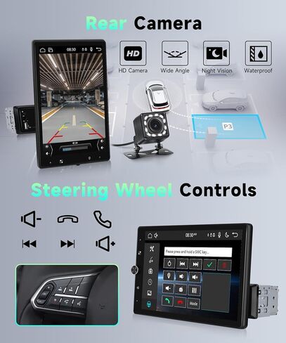 10.4 بوصة ستيريو سيارة أحادي الدين مع راديو Carplay لاسلكي Android رابط مرآة تلقائي، Podofo عمودي قابل للدوران بشاشة تعمل باللمس ستيريو سيارة مع بلوتوث FM EQ SWC USB/TF بطاقة منفذ كاميرا احتياطية in Saudi Arabia