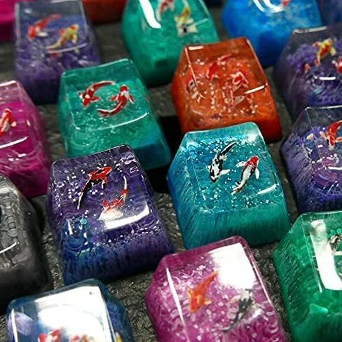 Gaming Keycaps Koi Fish Resin Keycaps for Cherry MX Swtiches (OEM R4) (Deep Green(Arc top)) in Saudi Arabia