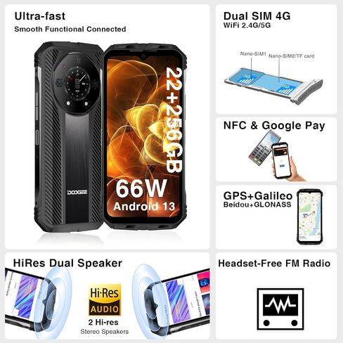 DOOGEE S110 Rugged Smartphone,22GB+256GB,10800mAh/66W Rugged Phone Unlocked,120Hz 6.6" FHD+,Android 13 Smartphone,50MP+24MP Night Vision,IP68 Waterproof Cell Phone,NFC OTG-Black in Saudi Arabia