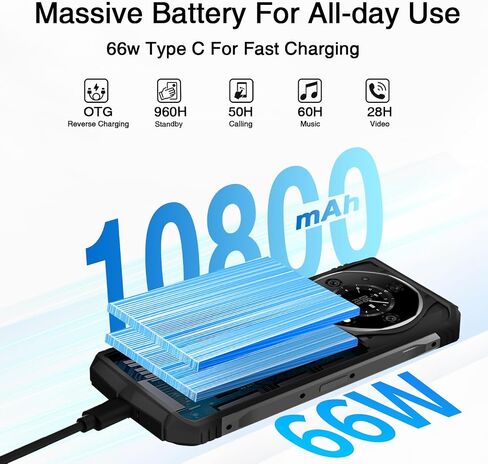 DOOGEE S110 Rugged Smartphone,22GB+256GB,10800mAh/66W Rugged Phone Unlocked,120Hz 6.6" FHD+,Android 13 Smartphone,50MP+24MP Night Vision,IP68 Waterproof Cell Phone,NFC OTG-Black in Saudi Arabia