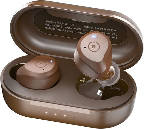 سماعات أذن TOZO NC9 الهجينة النشطة بخاصية إلغاء الضوضاء اللاسلكية، سماعات داخل الأذن IPX6 مقاومة للماء بلوتوث 5.0 سماعات ستيريو، صوت غامر ممتاز، سماعة رأس عميقة، بني (متجدد) in Kuwait