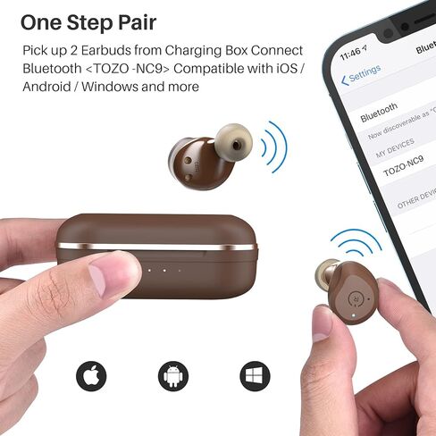 سماعات أذن TOZO NC9 الهجينة النشطة بخاصية إلغاء الضوضاء اللاسلكية، سماعات داخل الأذن IPX6 مقاومة للماء بلوتوث 5.0 سماعات ستيريو، صوت غامر ممتاز، سماعة رأس عميقة، بني (متجدد) in Kuwait
