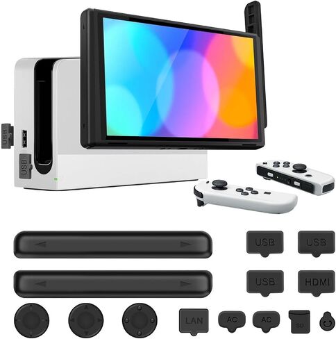 غطاء غبار TNP Switch - طقم مقاوم للغبار لجهاز Nintendo Switch / OLED - حزمة غطاء لمنع الغبار مع مجموعة سدادات مطاطية ناعمة 11x وأغطية قبضة إبهام 3x لـ Switch / OLED Joy Con in Saudi Arabia