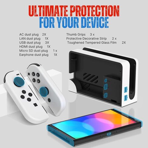 غطاء غبار TNP Switch - طقم مقاوم للغبار لجهاز Nintendo Switch / OLED - حزمة غطاء لمنع الغبار مع مجموعة سدادات مطاطية ناعمة 11x وأغطية قبضة إبهام 3x لـ Switch / OLED Joy Con in Saudi Arabia