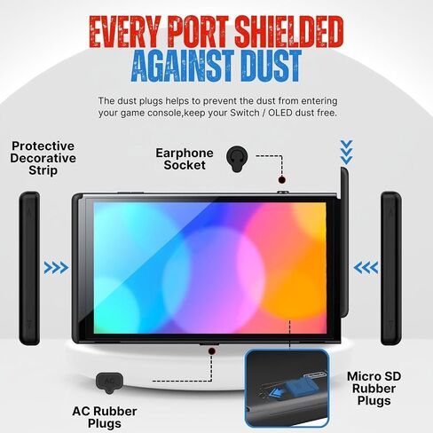 غطاء غبار TNP Switch - طقم مقاوم للغبار لجهاز Nintendo Switch / OLED - حزمة غطاء لمنع الغبار مع مجموعة سدادات مطاطية ناعمة 11x وأغطية قبضة إبهام 3x لـ Switch / OLED Joy Con in Saudi Arabia