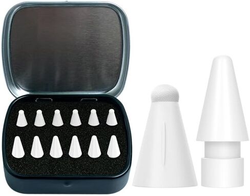 AGVEE Replacement Tips Storage Box for Apple Pencil 1st 2nd USB-C, 6Pcs Pencil Tips and 6 Pcs Silicone Fiber Nibs Caps Cases Covers Protectors for iPad Stylus Pencil, White in Saudi Arabia