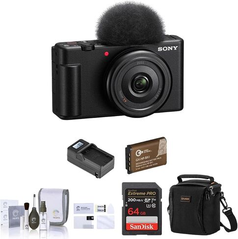 Sony ZV-1F Vlogging Camera, Black Bundle with 64GB SD Card, Shoulder Bag, Extra Battery, Charger, Screen Protector, Cleaning Kit in Saudi Arabia