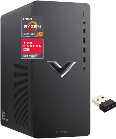 HP Victus 15L Gaming Desktop - AMD Ryzen 5-5600G up to 4.4 GHz, 16GB RAM, 1TB PCIe SSD, AMD Radeon RX 6400 Graphics, Wi-Fi 6, Bluetooth, Windows 11 Home, with USB WiFi Adpater in Saudi Arabia