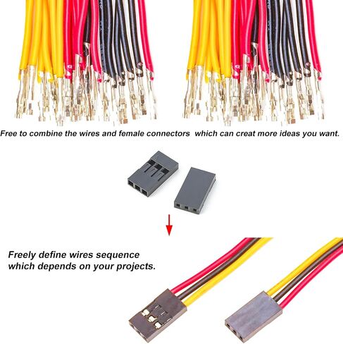 Dupont 2.54mm Wire Female to Female Dupont Connector & 22AWG Pre-Crimped Cable, Single Row 1/2/3/4/5/6/7/8/9/10P JST Connector with Length of 10/30/50/100cm Dupont Wire (5Pcs FF 3P-100CM) in Saudi Arabia