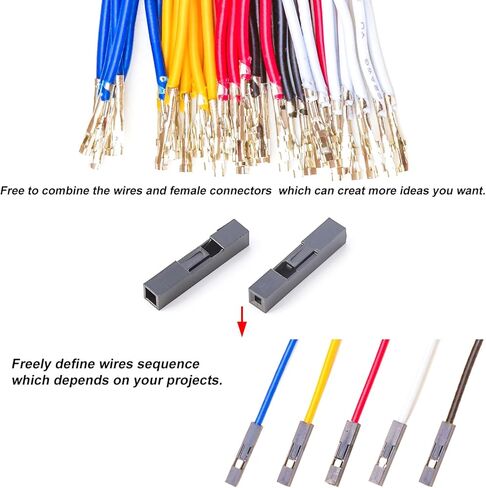 Dupont سلك 2.54 مم موصل دوبونت أنثى إلى أنثى وكابل مجعد مسبقًا 22AWG، صف واحد 1/2/3/4/5/6/7/8/9/10P موصل JST بطول 10/30/50/100 سم Dupont سلك (5 قطع FF 3P-100 سم) in Kuwait