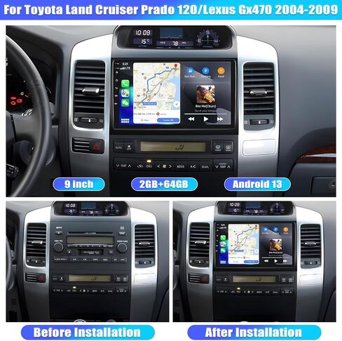[2+64G] ستيريو سيارة Android 13 لسيارة Toyota Land Cruiser Prado 120/Lexus Gx470 2004-2009 مع Carplay&Android Auto، راديو سيارة بشاشة لمس 9 بوصة مع وصلة مرآة GPS WiFi Bluetooth FM/RDS SWC+كاميرا احتياطية in Saudi Arabia
