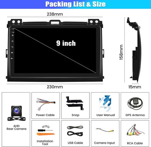 [2+64G] ستيريو سيارة Android 13 لسيارة Toyota Land Cruiser Prado 120/Lexus Gx470 2004-2009 مع Carplay&Android Auto، راديو سيارة بشاشة لمس 9 بوصة مع وصلة مرآة GPS WiFi Bluetooth FM/RDS SWC+كاميرا احتياطية in Saudi Arabia