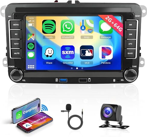 2G+64G for VW Passat Tiguan Golf Jetta T5 EOS Polo Skoda Android Car Radio with Wireless Carplay, 7" Android Auto Touchscreen Supports GPS Navigation,FM/RDS,SWC,Bluetooth Radio Double Din Car Stereo in Saudi Arabia