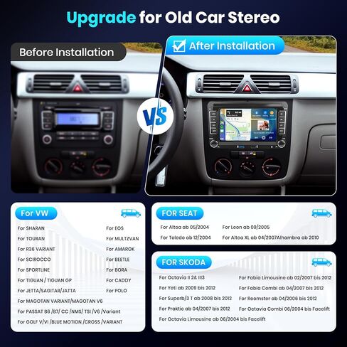 2G+64G for VW Passat Tiguan Golf Jetta T5 EOS Polo Skoda Android Car Radio with Wireless Carplay, 7" Android Auto Touchscreen Supports GPS Navigation,FM/RDS,SWC,Bluetooth Radio Double Din Car Stereo in Saudi Arabia