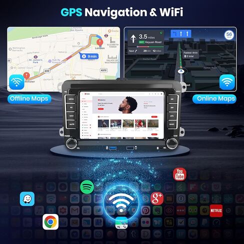 2G+64G for VW Passat Tiguan Golf Jetta T5 EOS Polo Skoda Android Car Radio with Wireless Carplay, 7" Android Auto Touchscreen Supports GPS Navigation,FM/RDS,SWC,Bluetooth Radio Double Din Car Stereo in Saudi Arabia