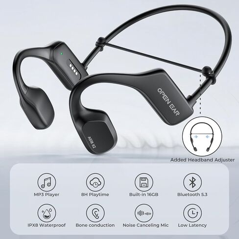 Bone Conduction Headphones, IP68 Professional Waterproof Headphones Swimming Built-in MP3 16G Player, Bluetooth 5.3 Headphones, Comfort&Lightweight Open Ear Headphones for Workout, Running,Cycling in Saudi Arabia