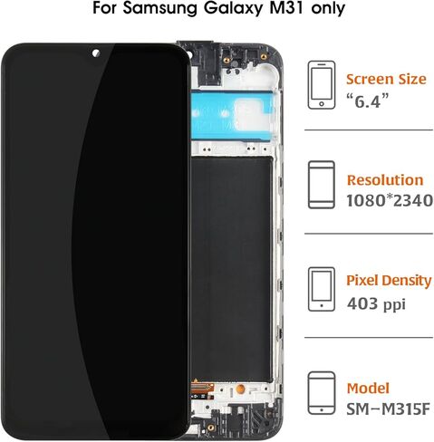 for Samsung Galaxy M31 M315 (No Original) Touch Screen Digitizer M315F SM-M315F/DS SM-M315F/DSN LCD Display Screen Replacement Frame Assembly Repair Kits,with Tools in Saudi Arabia