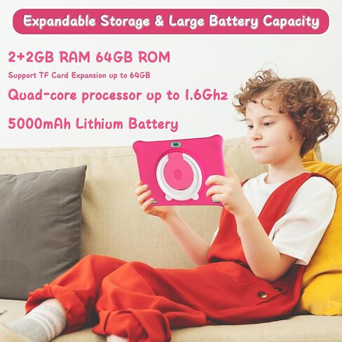 تابلت SGIN مقاس 10 بوصات للأطفال، تابلت Android 13 للأطفال مع حافظة للأطفال، ذاكرة وصول عشوائي 2+2 جيجابايت وذاكرة وصول عشوائي 64 جيجابايت، 5000 مللي أمبير في الساعة، كاميرا مزدوجة، شاشة 1280 * 800، تابلت KIDOZ المثبت مسبقًا للأطفال الصغار، التحكم الأبوي  in Kuwait