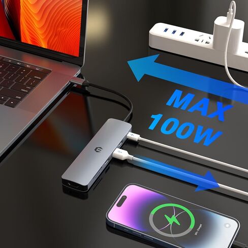 موزع USB C، محول TOTU 7 في 1 USB C متعدد المنافذ، محور HDMI مع 4K HDMI، 100 واط PD، 3 USB 3.0، قارئ SD/TF in Kuwait