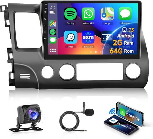 2G+64G for Honda Civic 2006-2011 Android 13 Car Stereo with Wireless Carplay Android Auto, 10.1 Inch Touch Screen Car Radio Support GPS/WiFi/Bluetooth/FM/Voice Control/SWC/Backup Camera in Saudi Arabia